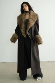 Detachable Fur Collar Long Blazer Jacket