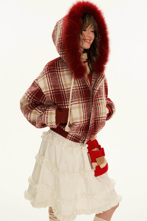 Checked Shearling Hood Jacket - My Store