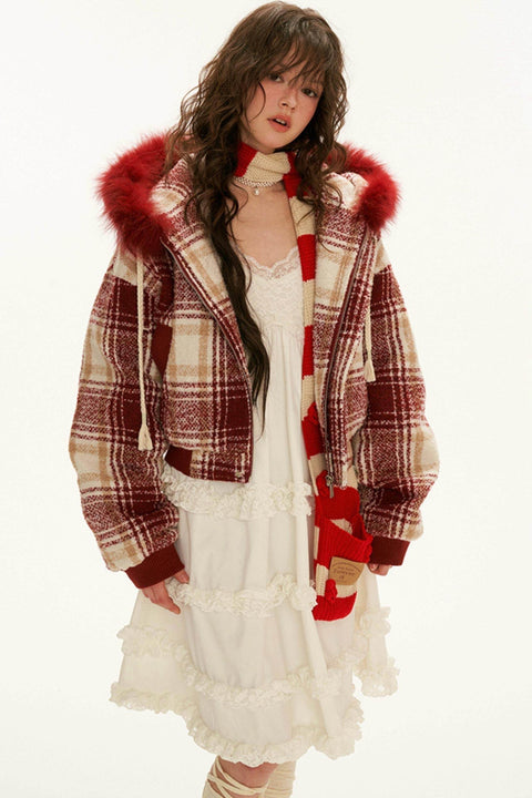 Checked Shearling Hood Jacket - My Store