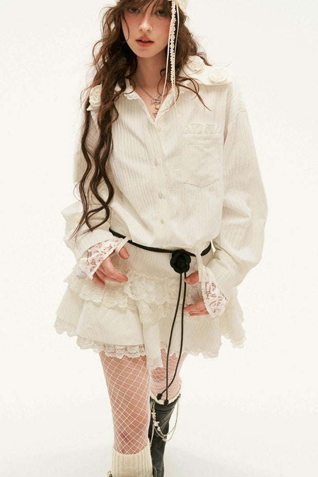 Rose Collar Lace Shirt Dress - My Store