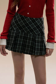 Red Embroidered Tweed Pleated Skirt - My Store