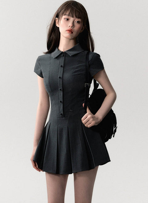 Short Sleeve College Suit Dress - My Store