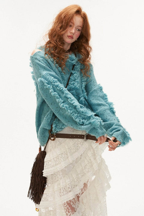 Leak Shoulder Destraction Tassel Sweater - My Store