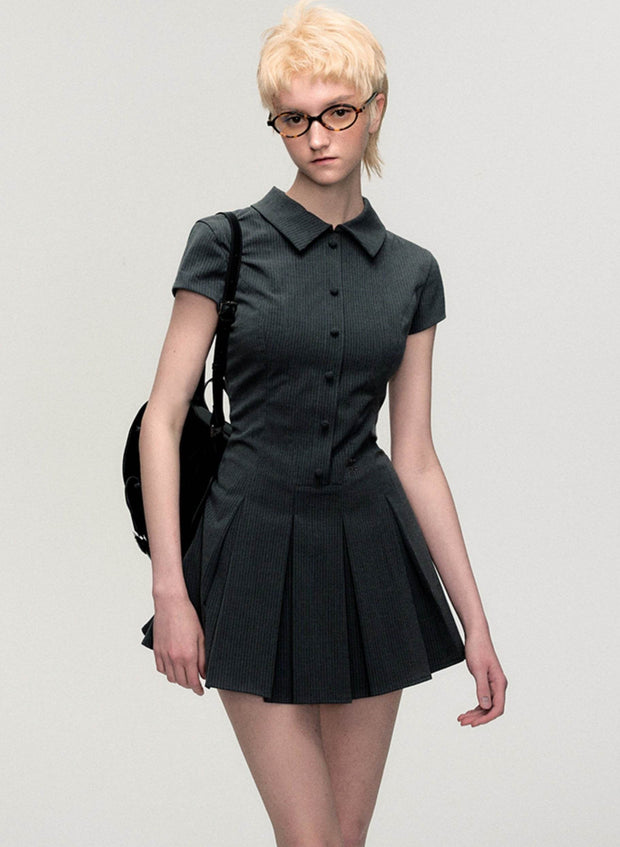 Short Sleeve College Suit Dress - My Store