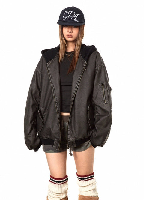 Wide Silhouette Vintage Hooded Jacket