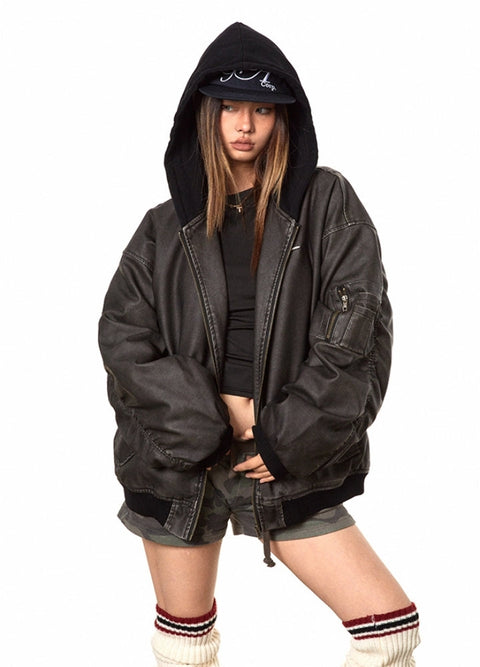 Wide Silhouette Vintage Hooded Jacket