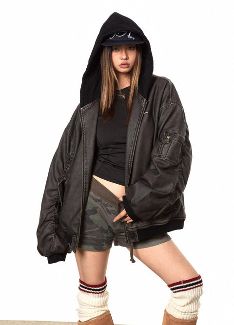 Wide Silhouette Vintage Hooded Jacket