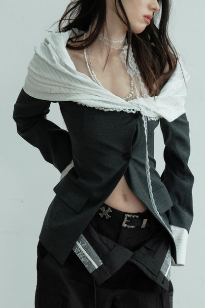 Contrast Toned Blazer Top