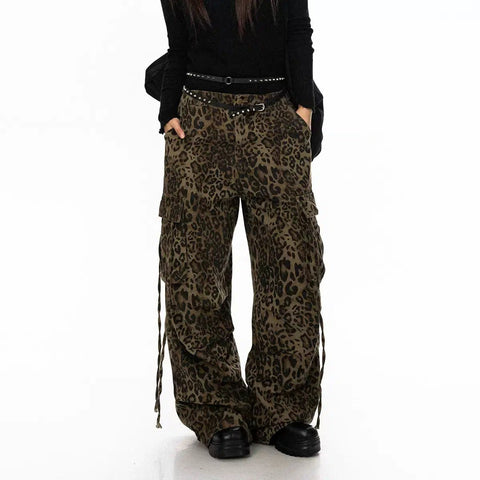 Drawstring Leopard Cargo Pants