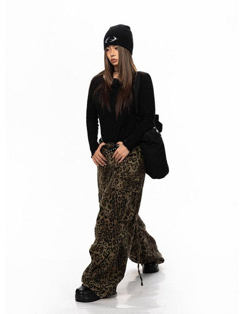 Drawstring Leopard Cargo Pants