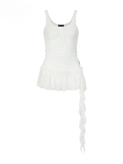 Sash Layered Lace Ruffle Accent Top