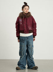 Logo Wide Denim Cargo Jeans