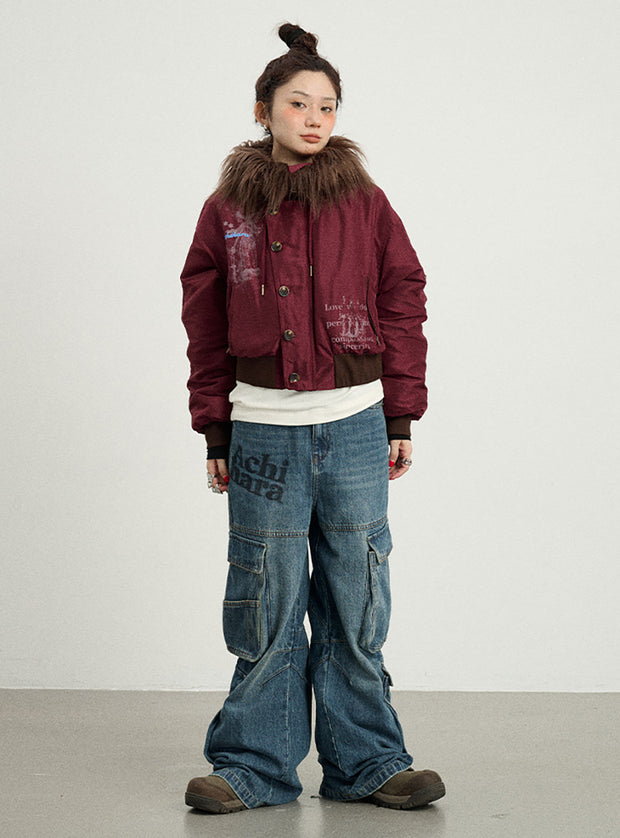 Logo Wide Denim Cargo Jeans