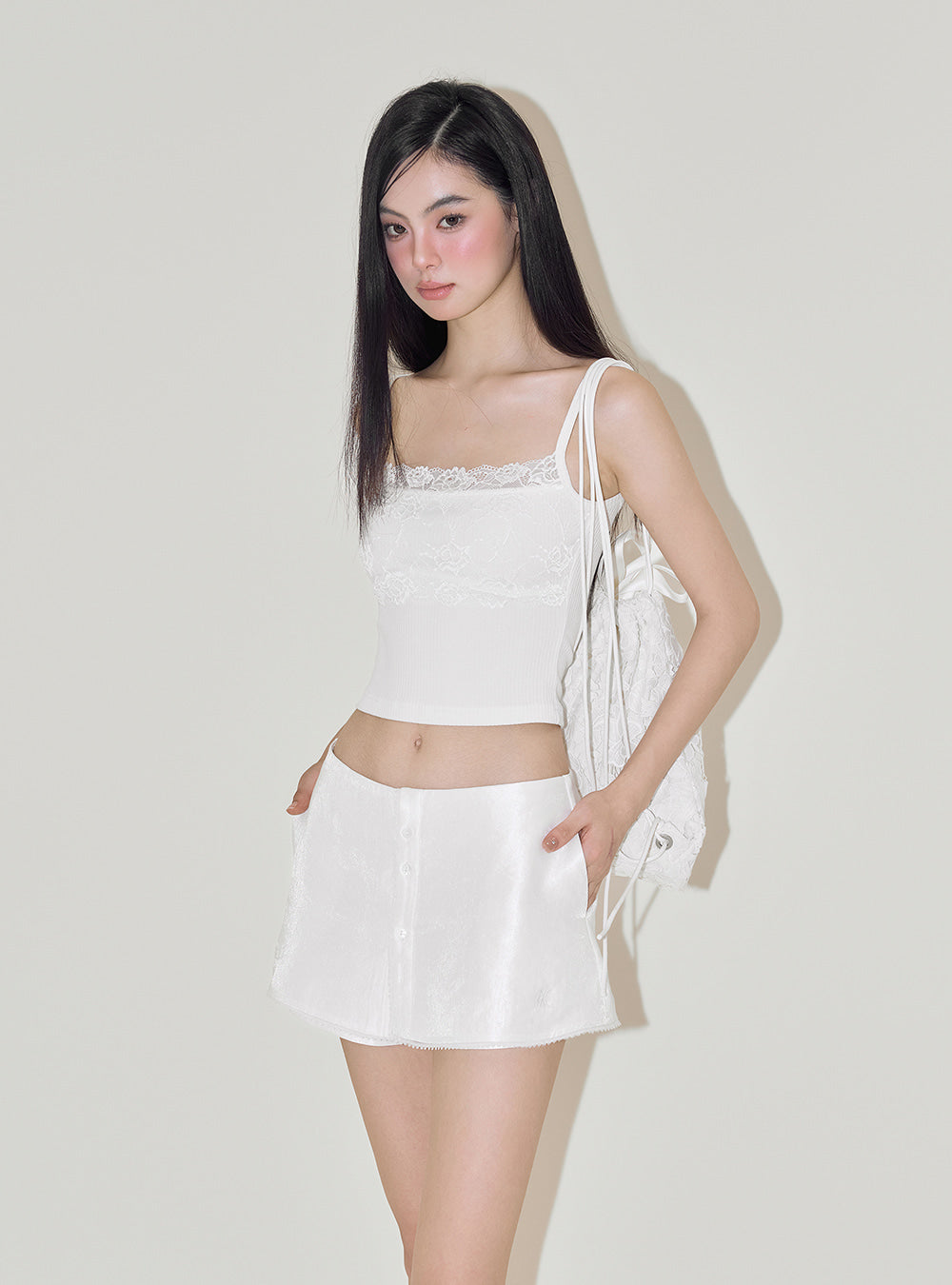 French Satin Lace Skirt Shorts