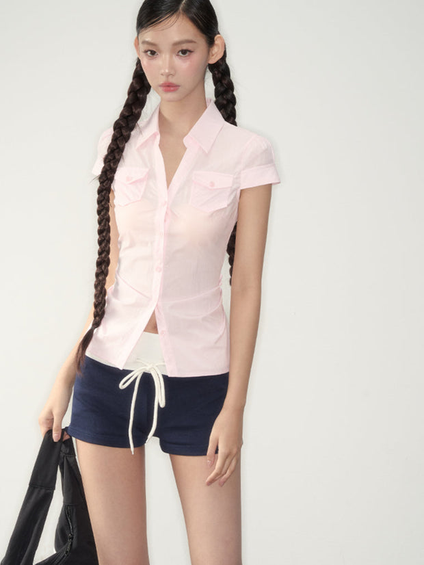 Blue & Pink Fitted Pocket Shirt