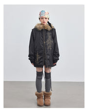 Fur Hood Quilting Half Jumper Jacket (2color)