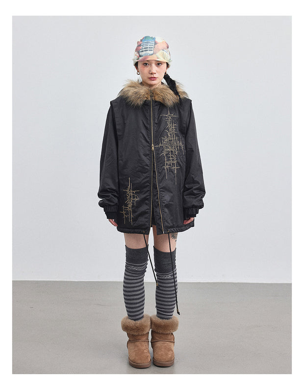 Fur Hood Quilting Half Jumper Jacket (2color)