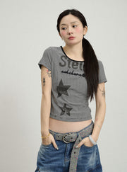 Star Point Slim Crop Short Sleeve T-Shirt (3color)