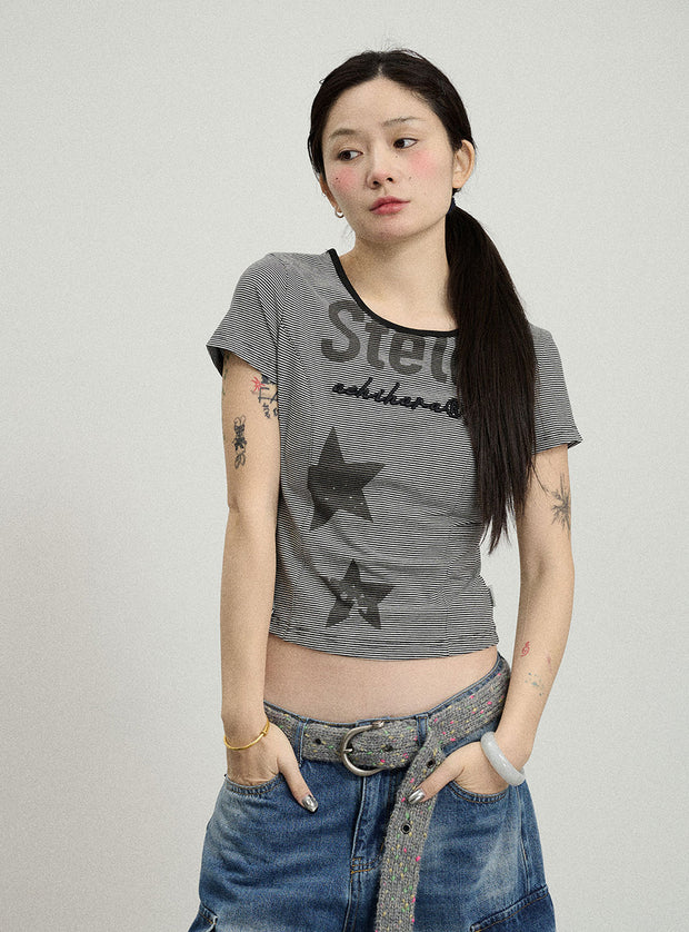 Star Point Slim Crop Short Sleeve T-Shirt (3color)