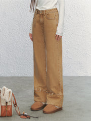 Embroidered Wide-Legged Flared Denim Pants