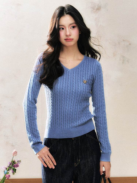 Blue V-Neck Sweater Top - My Store