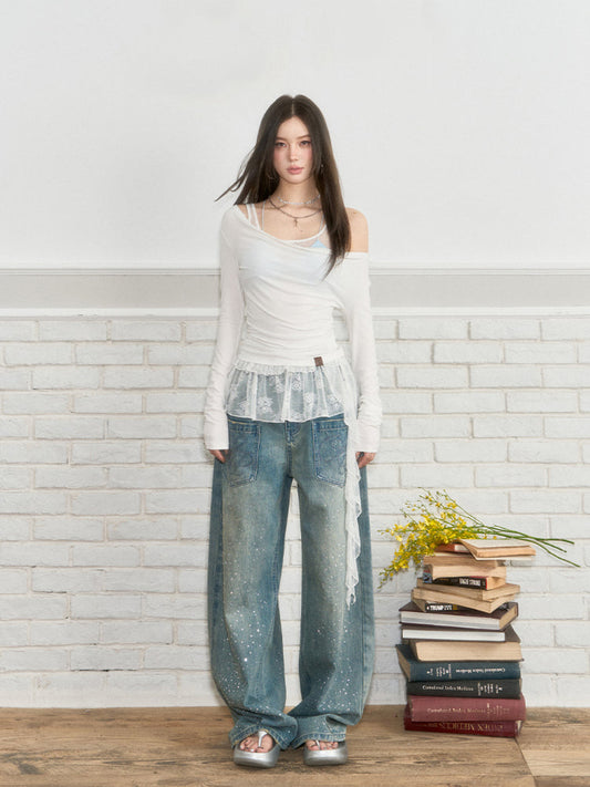 Sash Layered Lace Ruffle Accent Top