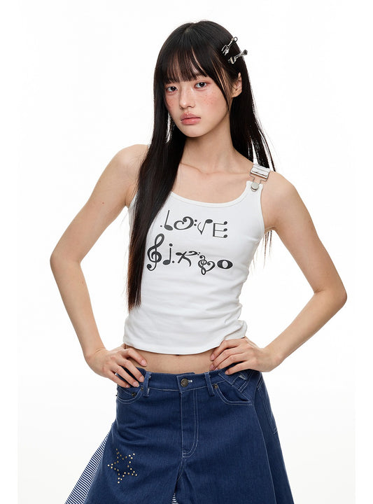 Suspender Strap Lettering Sleeveless Top
