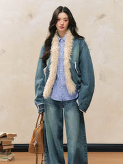 Denim Fur-Trimmed Jacket - My Store