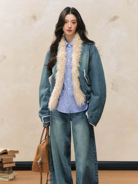 Denim Fur-Trimmed Jacket - My Store