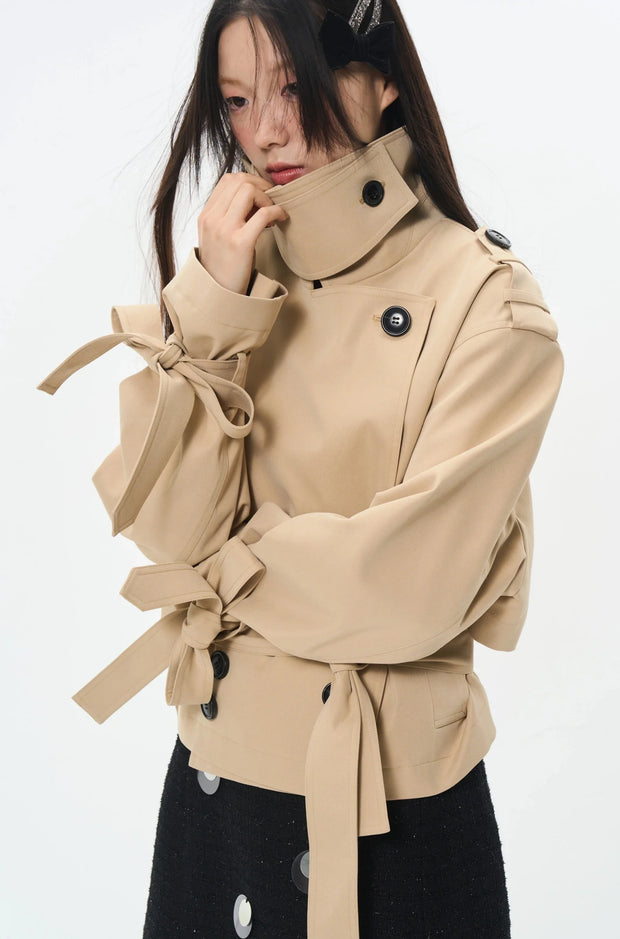 Overlapped Cropped Trench Coat with Belt