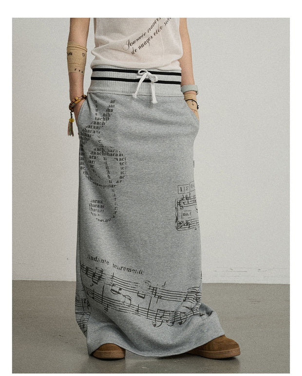 Music Note Pattern Banded Long Skirt (2color)