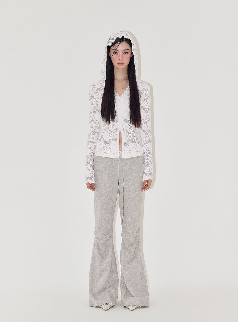 Lace Jacquard Slim Fit Hooded Sweatshirt