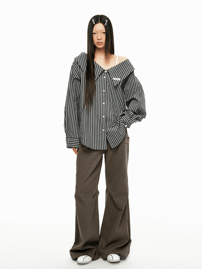 Detachable Off-Shoulder Striped Shirt