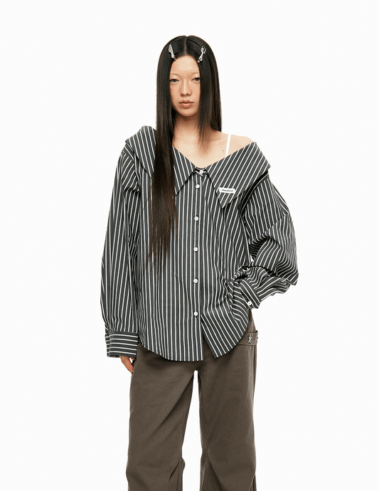 Detachable Off-Shoulder Striped Shirt