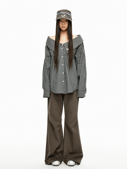 Detachable Off-Shoulder Striped Shirt