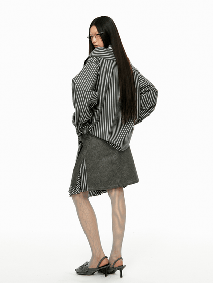Detachable Off-Shoulder Striped Shirt