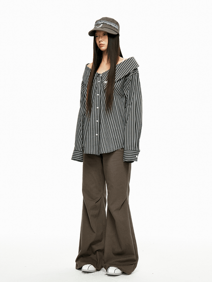 Detachable Off-Shoulder Striped Shirt
