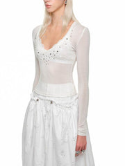 Deep V-Neck Studded Rhinestone Top - My Store