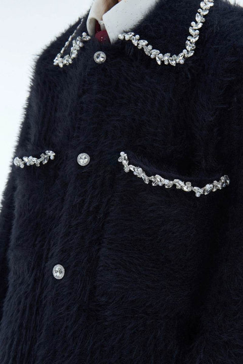 Luxury Rhinestone Faux Fur Cardigan - My Store