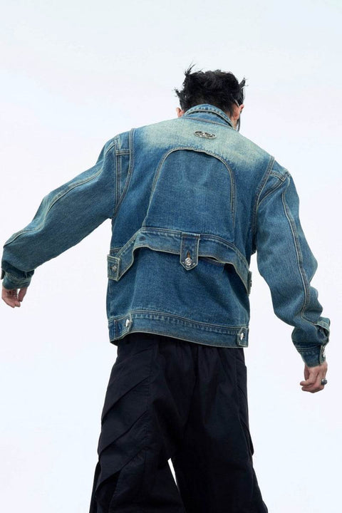 Washed Deconstructed Strap Denim Jacket - My Store