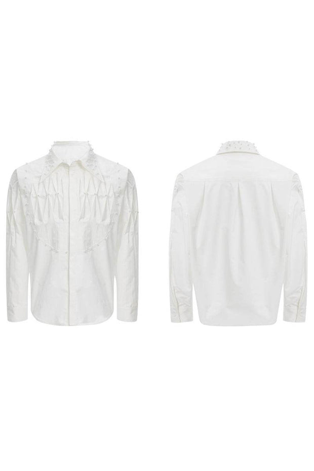 Pleated Pearl Accent Shirt - My Store