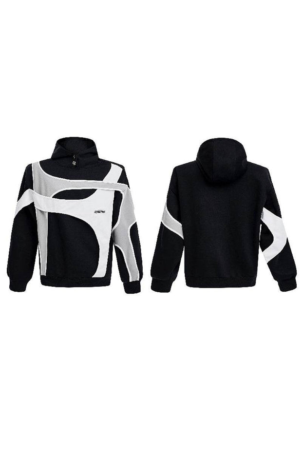 Layered Colorblock Strap Hooded Sweatshirt - My Store