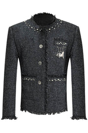 Pearl Accent Textured Tweed Jacket - My Store