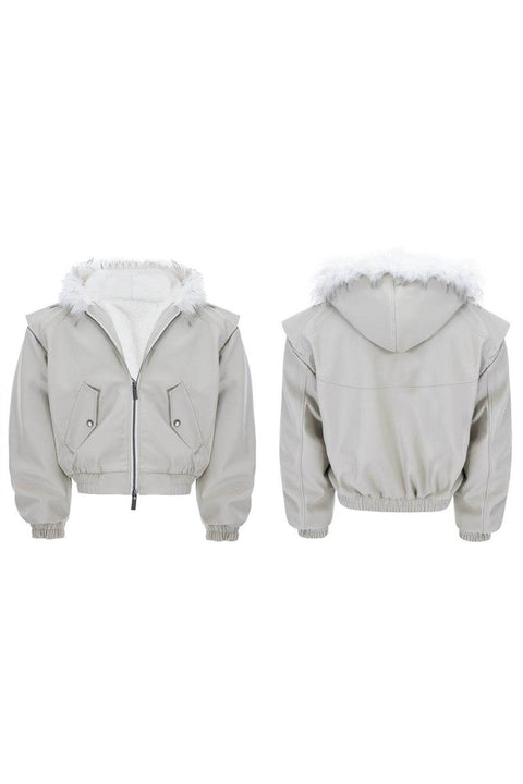 Reversible Faux Fur Hooded PU Jacket - My Store