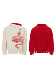 Pearl Snake Fleece Turtleneck Sweater - My Store