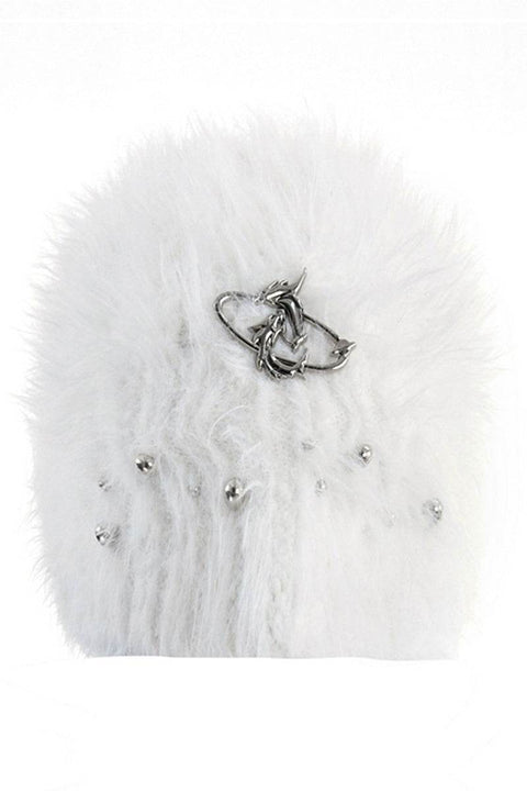 Pearl-Embellished Fuzzy Knit Beanie - My Store