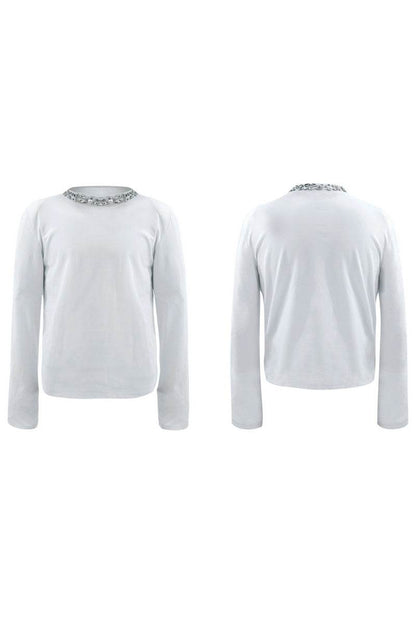 Rhinestone Crewneck Long Sleeve Tee - My Store