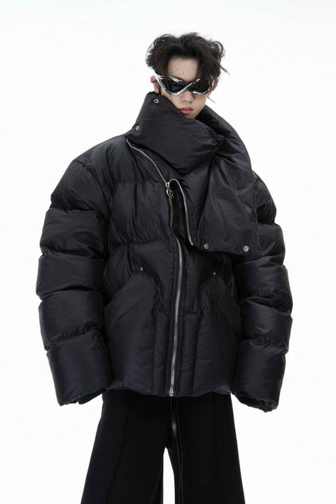 Asymmetrical Zipper High-Collar Puffer Jacket - My Store