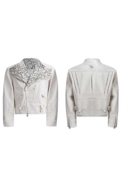 Snake Print PU Biker Jacket - My Store