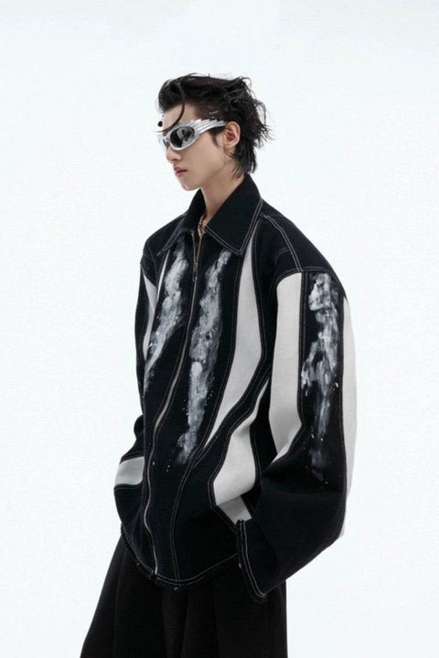 Deconstructed Contrast Dye Oversized Patchwork Jacket - My Store